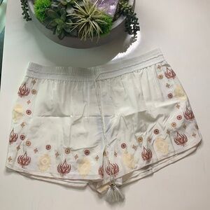 New Rachel Zoe ECRU off-white embroidered Bohemian silk shorts